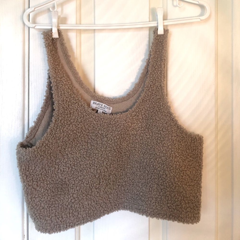 Furry brown crop tank top